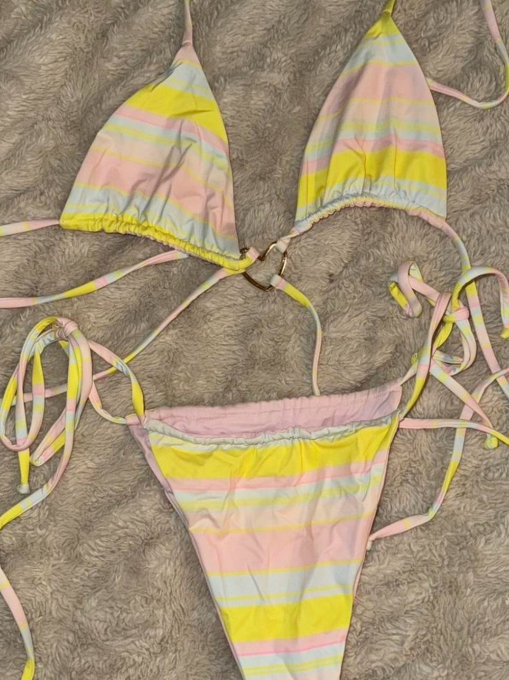 Pastel Stripe Two-Piece Swim Set - Yellow & Pink